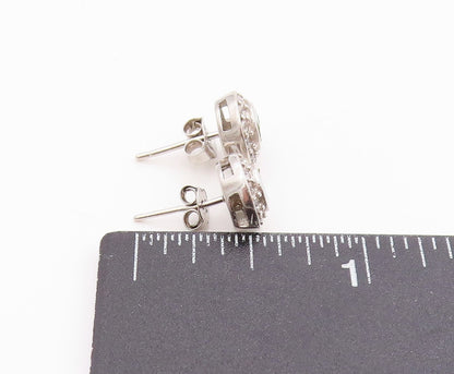 925 Sterling Silver Vintage Earrings Round Fire Opal & Halo CZ Studs  EG13702