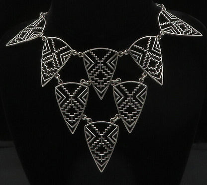 925 Sterling Silver  Vintage Shiny Open Geometric Wheat Chain Necklace  NE2117