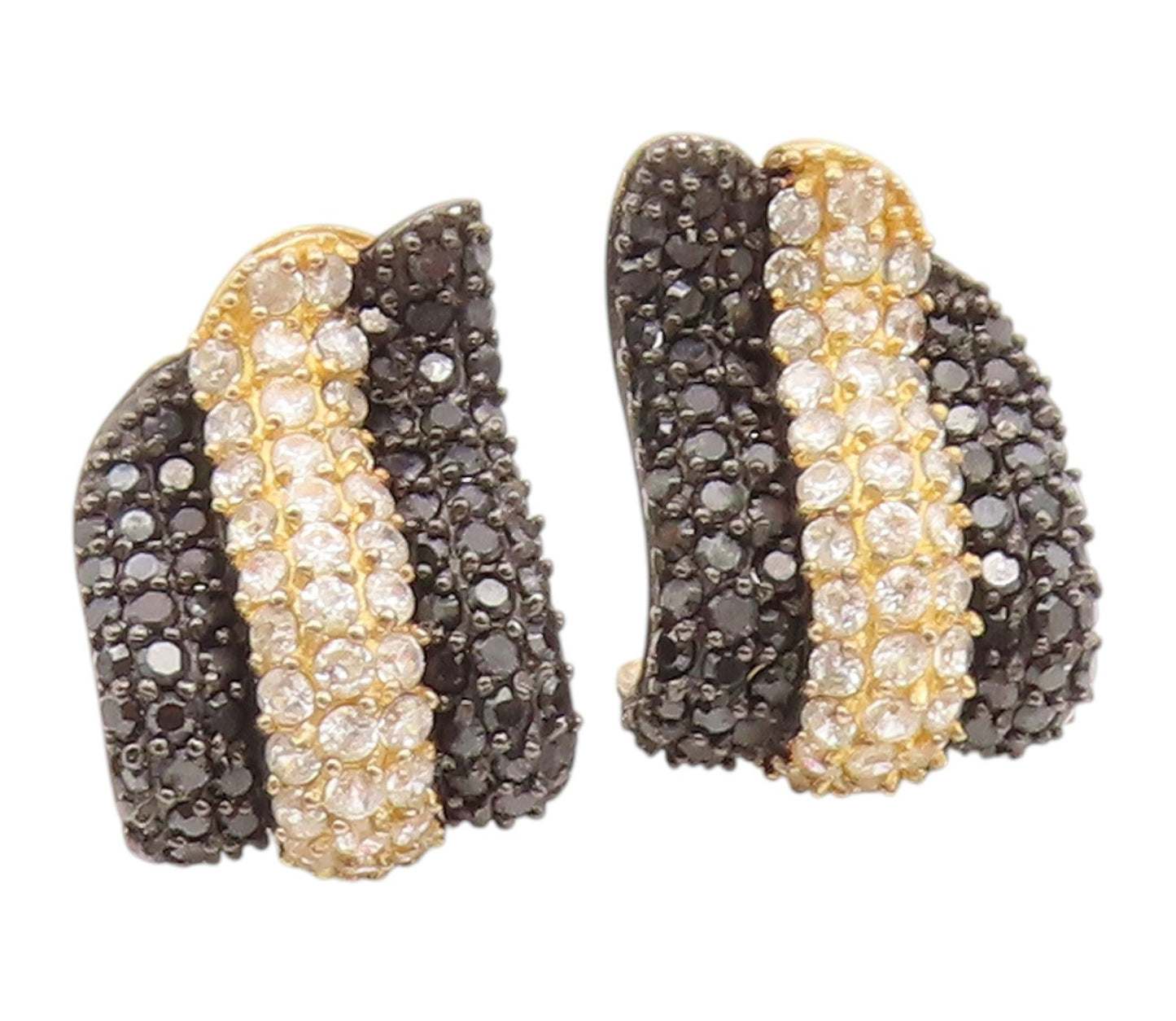 925 Sterling Silver Vintage Earrings Gold Plated Spinel & CZ Cluster  EG14191