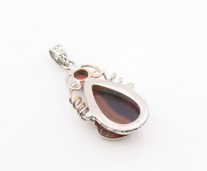 925 Sterling Silver  Agate & Goldstone Floral Leaf Swirl Pendant  PT10973