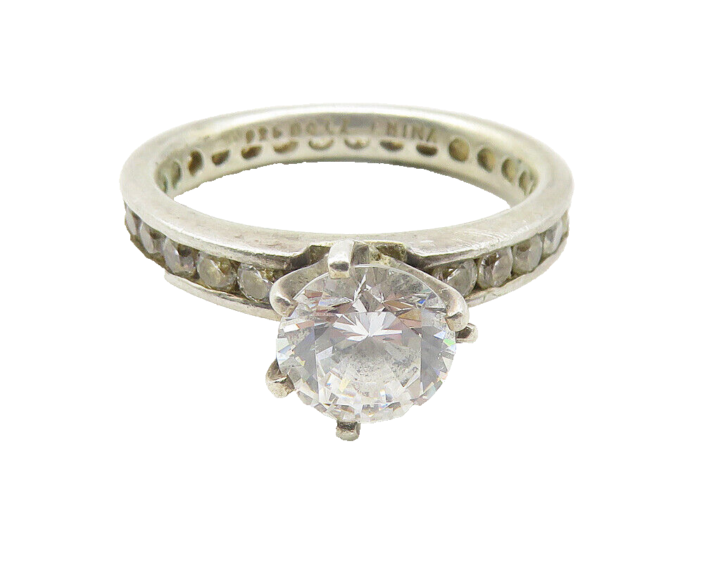 925 Sterling Silver  Prong Set Cubic Zirconia Solitaire Ring Sz 8  RG11443