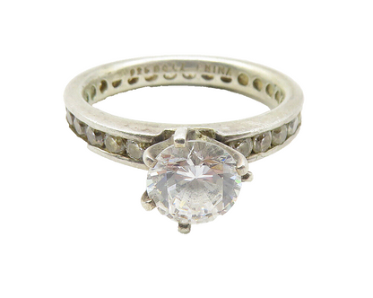 925 Sterling Silver  Prong Set Cubic Zirconia Solitaire Ring Sz 8  RG11443