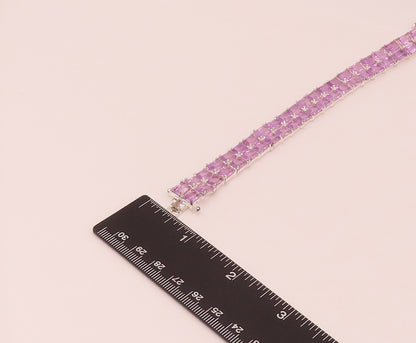 925 Sterling Silver  Vintage Amethyst Rectangular Double Band Bracelet  BT9822