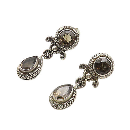 BALI 925 Sterling Silver  Vintage Smoky Topaz Wheat Dangle Earrings EG9687