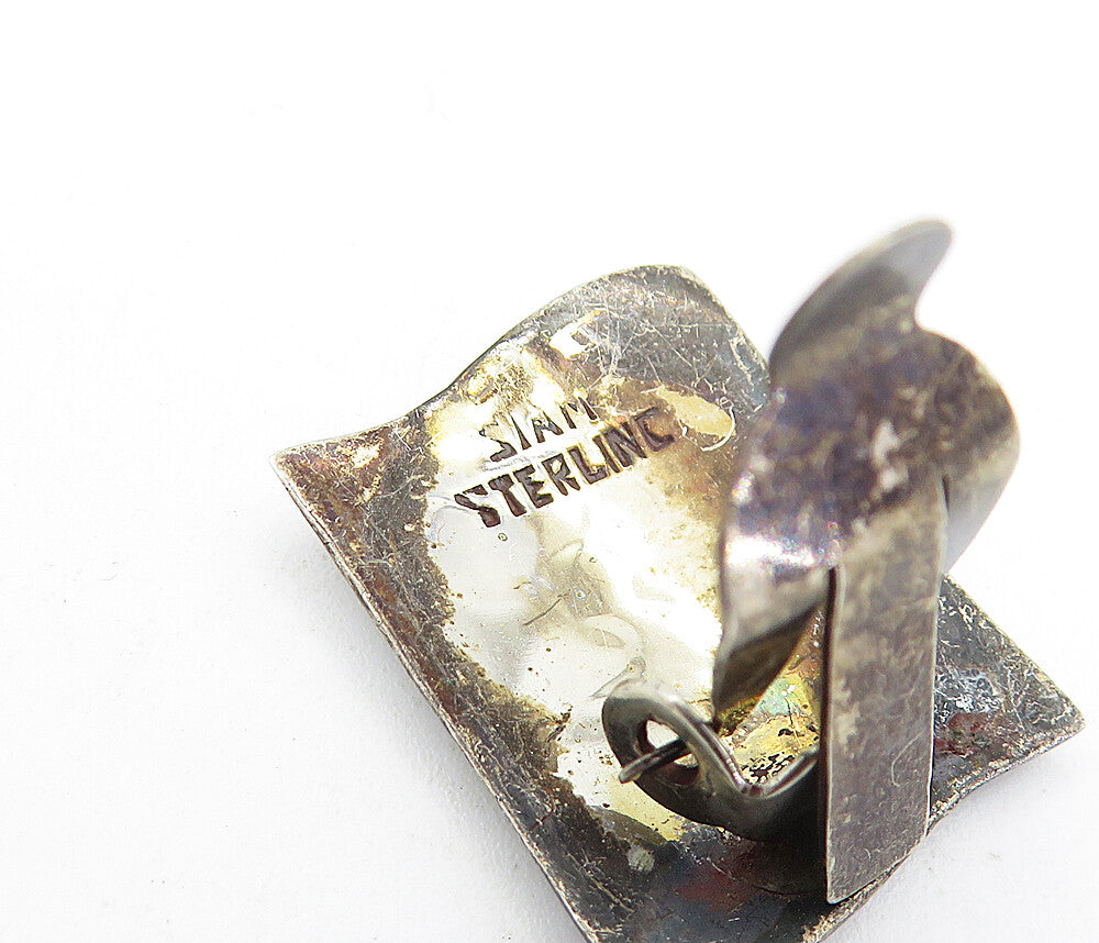 SIAM 925 Sterling Silver  Vintage Niello Dancer Non Pierce Earrings  EG2893