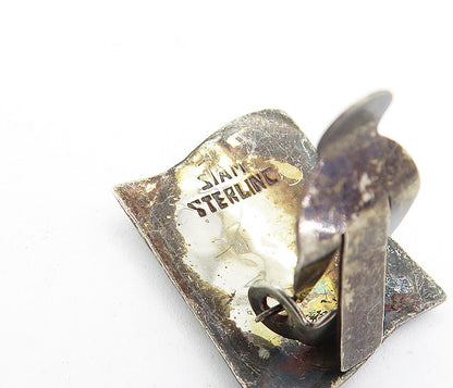 SIAM 925 Sterling Silver  Vintage Niello Dancer Non Pierce Earrings  EG2893
