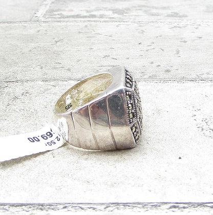 925 Sterling Silver  Marcasite Hexagon Cluster Ring Sz 6.5  RG1555