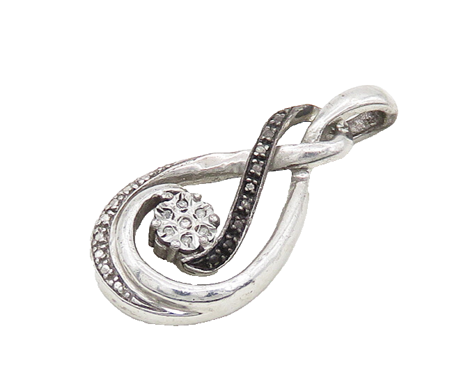 925 Sterling Silver  Vintage Genuine Diamonds Floral Swirl Pendant  PT15550