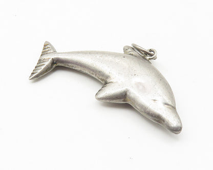 925 Sterling Silver  Vintage Hollow Leaping Dolphin Motif Drop Pendant  PT8207