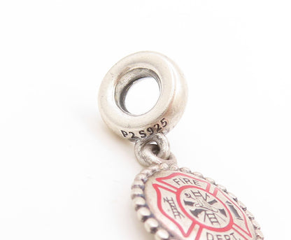 925 Sterling Silver Vintage Pendant PANDORA Firefighter Dangle Charm  PT25100