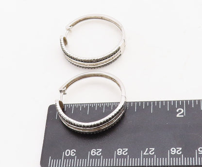 925 Sterling Silver Vintage Earrings Black & White Diamonds Hoops  EG13291