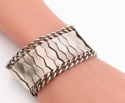 925 Sterling Silver Vintage Bracelet Modernist Geometric Weave Link  BT11957