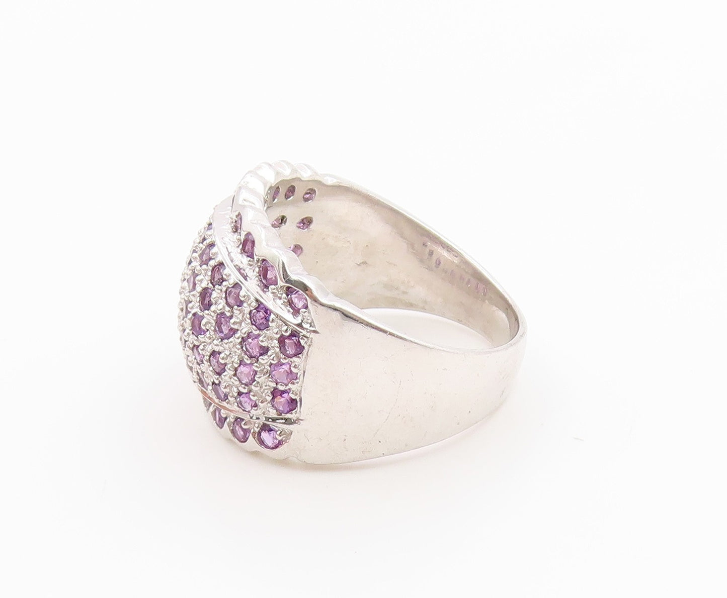 925 Sterling Silver Vintage Ring Amethyst Wide Statement Band  Sz 9  RG36049