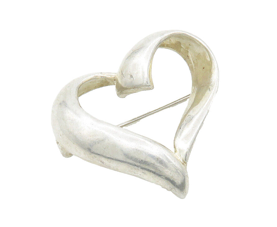 925 Sterling Silver  Vintage Shiny Open Love Heart Smooth Brooch Pin  BP5639