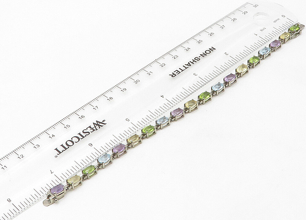 925 Sterling Silver  Vintage Peridot Topaz & Amethyst Chain Bracelet  BT8560