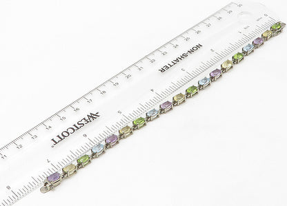 925 Sterling Silver  Vintage Peridot Topaz & Amethyst Chain Bracelet  BT8560