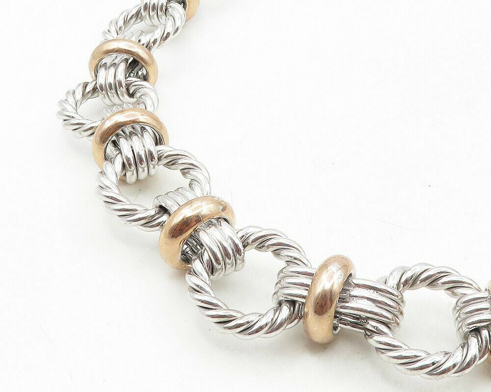 925 Sterling Silver  Vintage Shiny Two Tone Twist Link Chain Necklace  NE1874
