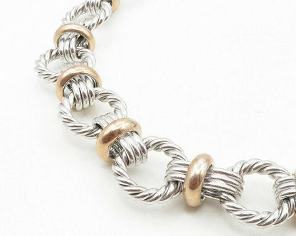 925 Sterling Silver  Vintage Shiny Two Tone Twist Link Chain Necklace  NE1874