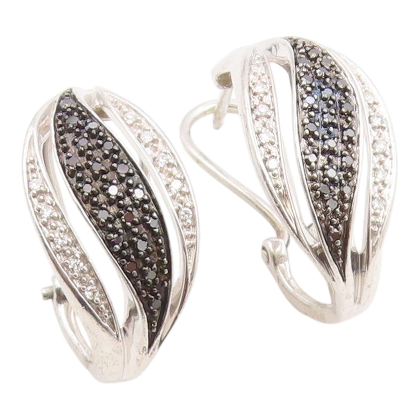 925 Sterling Silver Vintage Earrings Elegant Real Diamonds Crossover  EG14343