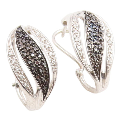 925 Sterling Silver Vintage Earrings Elegant Real Diamonds Crossover  EG14343