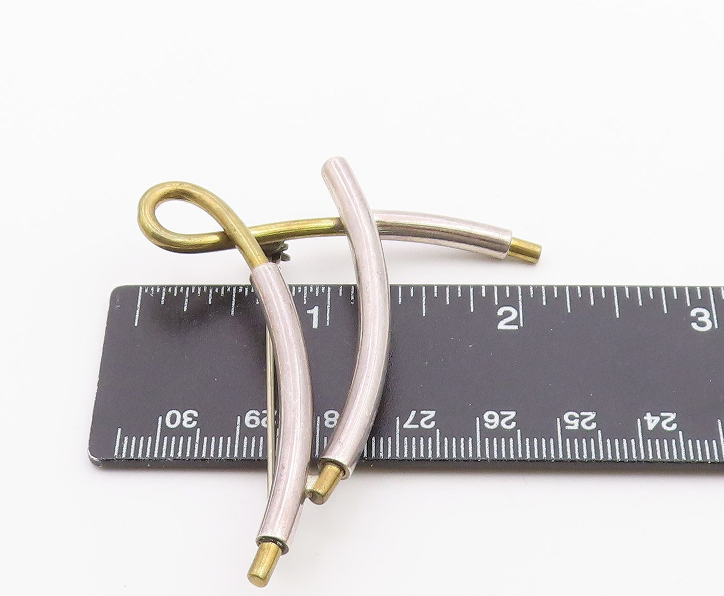 925 Sterling Silver  Vintage Shiny Modernist Two Tone Brooch Pin  BP7671