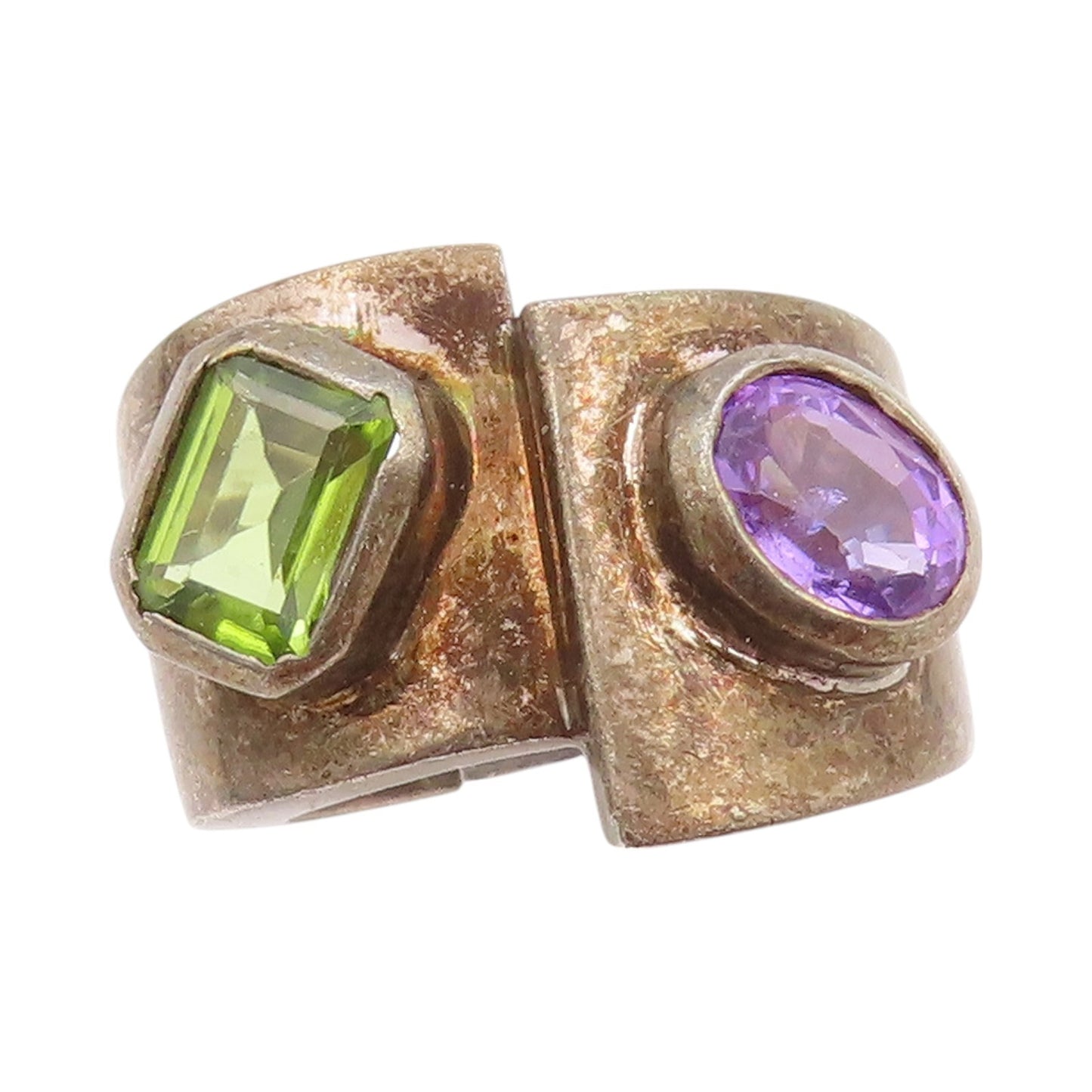 925 Sterling Silver Vintage Ring Dark Tone Amethyst & Peridot  SZ 6  RG32229