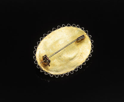 925 Silver  Vintage Antique Beaded & Rope Twist Gold Plated Brooch Pin  BP9949