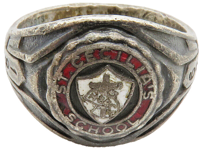 METAL ARTS 925 Silver  Vintage St. Cecelia's School Band Ring Sz 6  RG12892