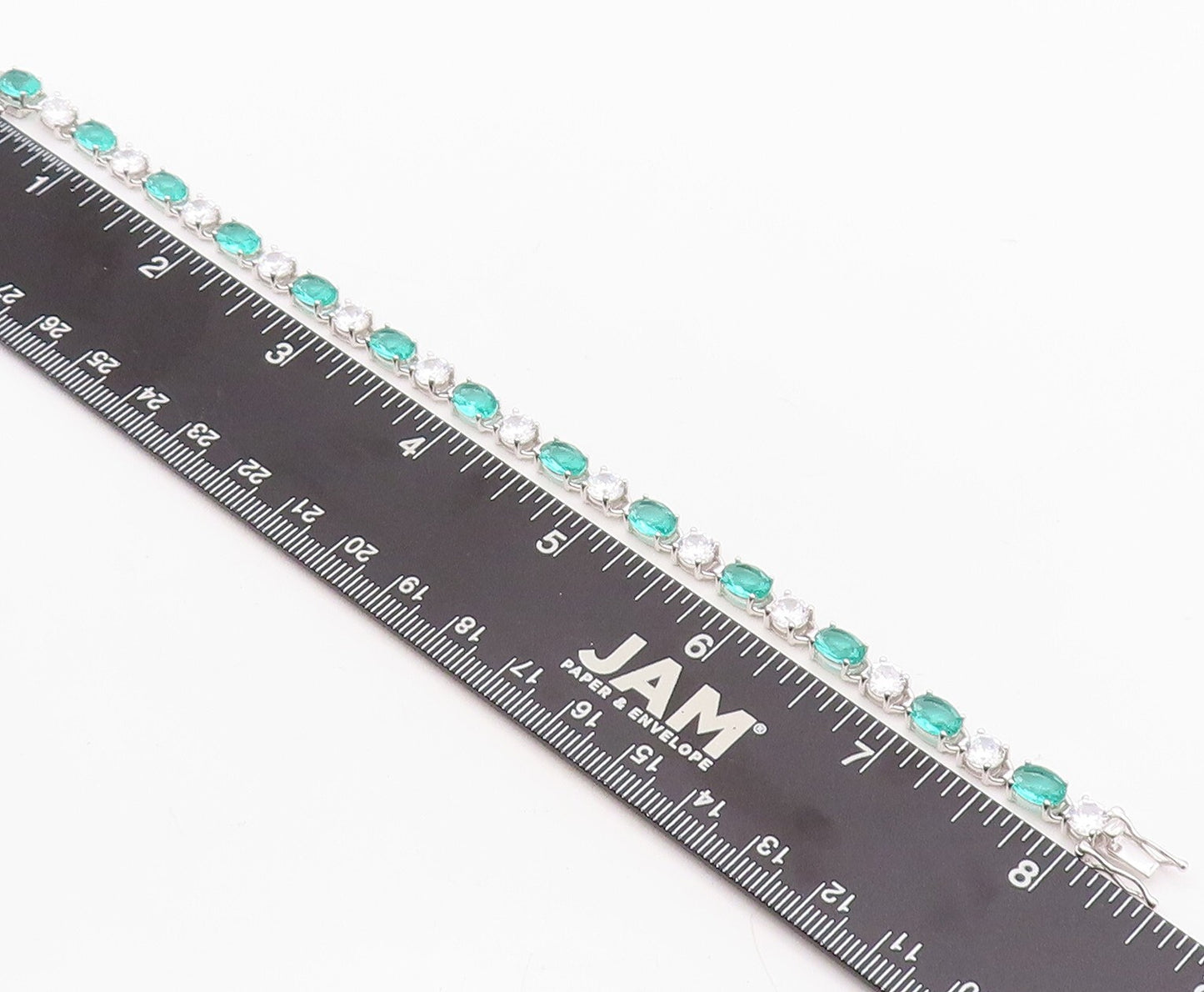 925 Sterling Silver Vintage Bracelet Oval Cut Sea Green & White Topaz  BT10881