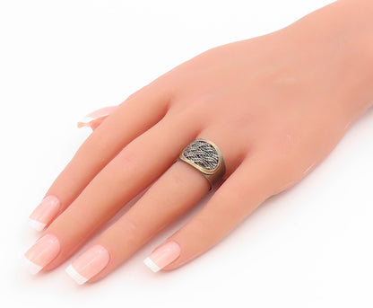 14k Gold & 925 Sterling Silver Vintage Ring POLAND Rope Motif  Sz 8  RG36020