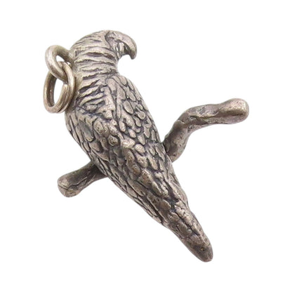 925 Sterling Silver Vintage Pendant Dark Tone 3D Carved Bird On Branch  PT24580