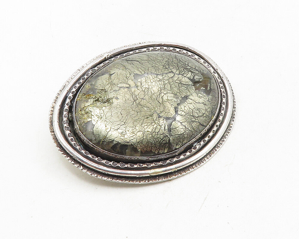 925 Sterling Silver  Vintage Modernist Gemstone Etched Border Pendant  PT7429