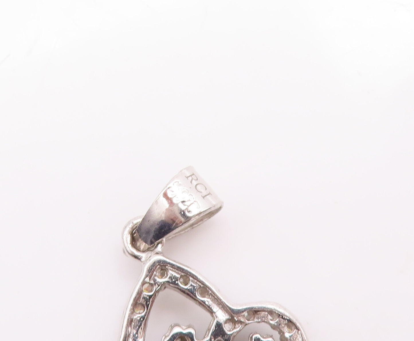925 Sterling Silver Vintage Pendant Swirly Cutout Carved CZ Inlay Key  PT23102
