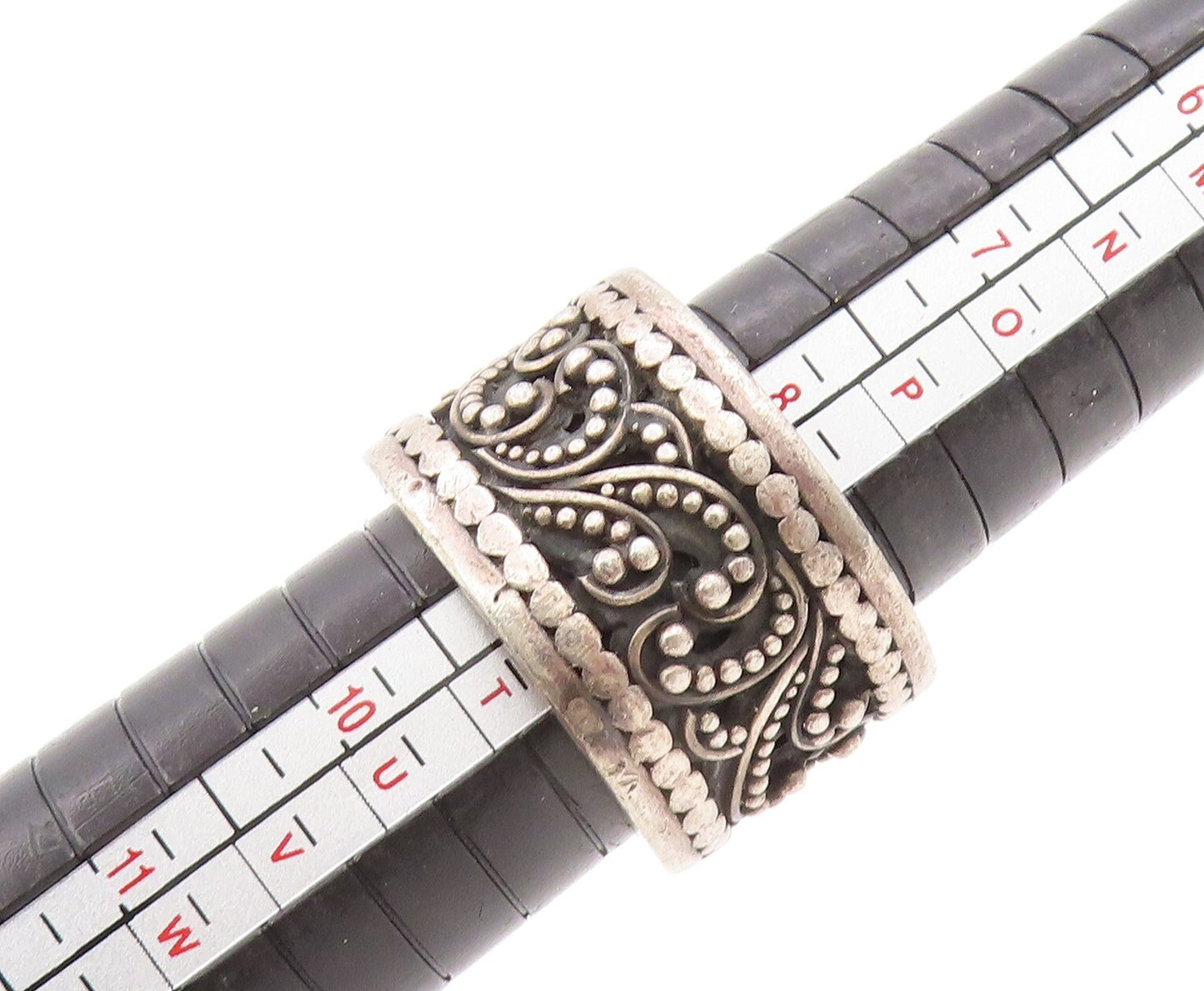 925 Sterling Silver Vintage Ring LOIS HILL Swirly Beaded Carved  Sz 9  RG31870
