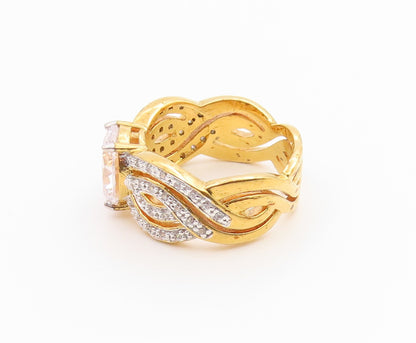 925 Sterling Silver Vintage Ring Gold Plated CZ Statement Band  Sz 7  RG35520