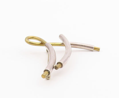925 Sterling Silver  Vintage Shiny Modernist Two Tone Brooch Pin  BP7671