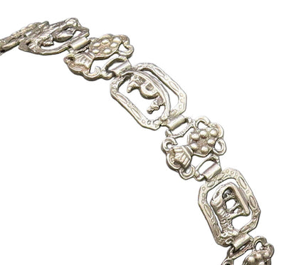 925 Silver  Vintage Pineapple Tiger & Winged Lion Cutout Link Bracelet  BT9702