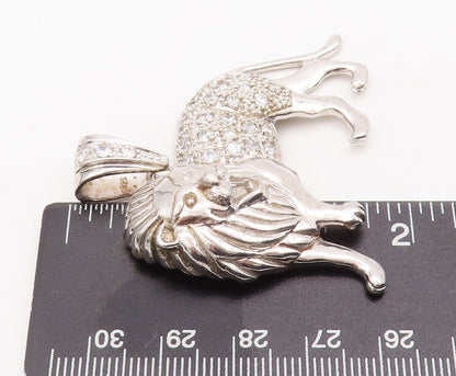 925 Sterling Silver Vintage Pendant Carved CZ Inlay Angry Roaring Lion  PT23086