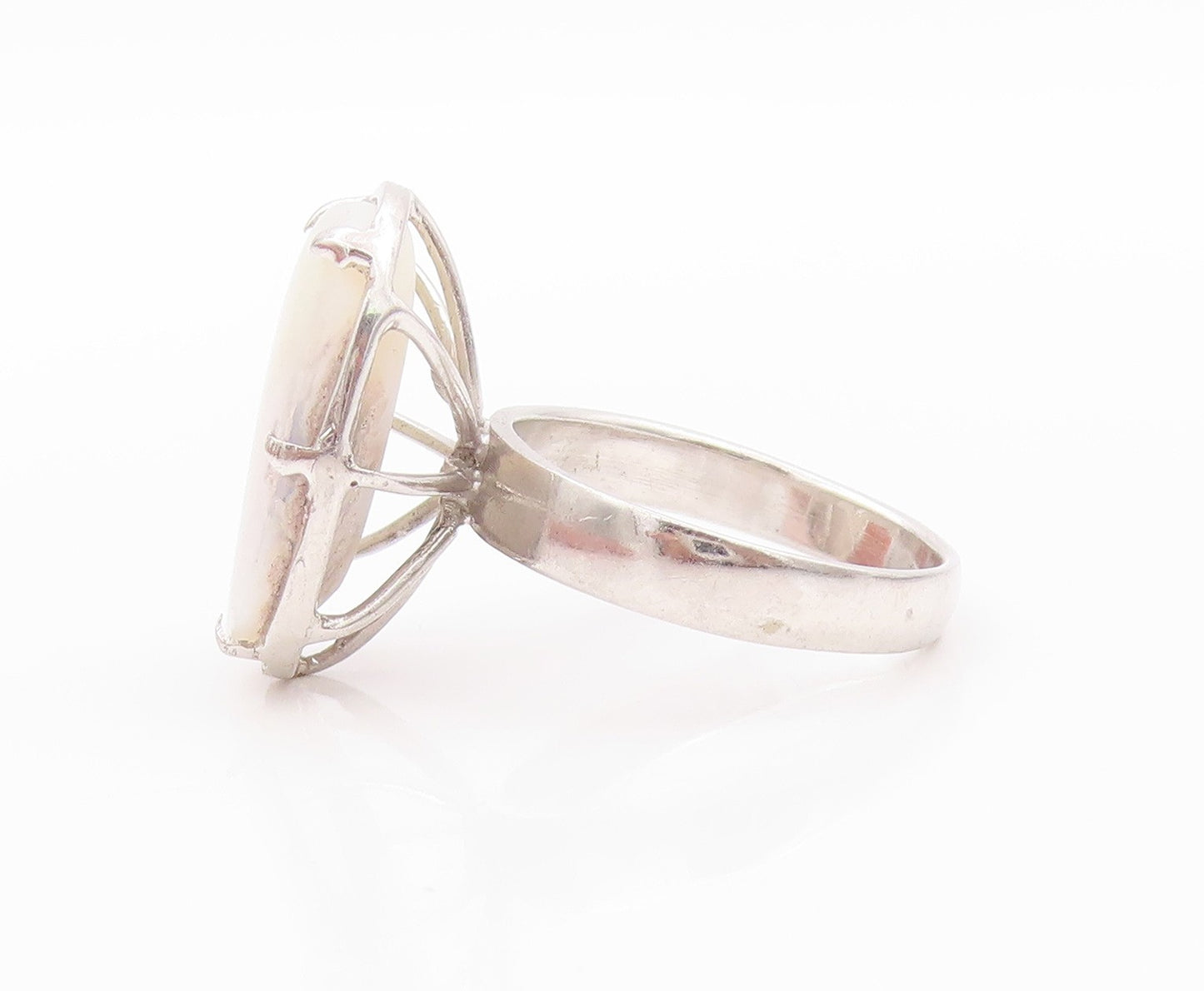 925 Sterling Silver Vintage Ring Modernist Oval Moonstone  Sz 8  RG32484