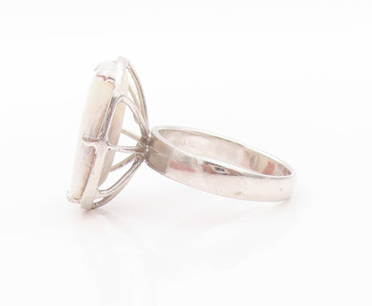 925 Sterling Silver Vintage Ring Modernist Oval Moonstone  Sz 8  RG32484