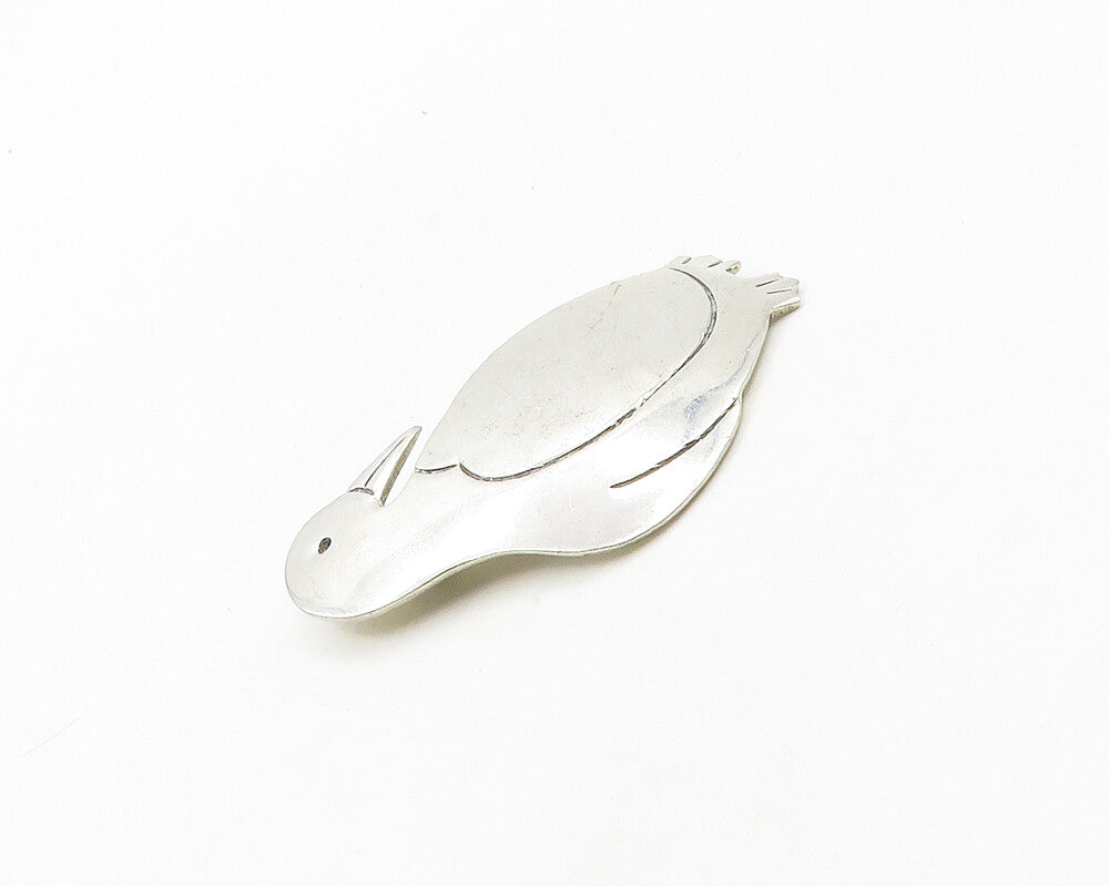 MEXICO 925 Silver  Vintage Shiny Smooth Penguin Motif Brooch Pin  BP7559