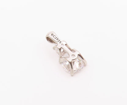 925 Sterling Silver Vintage Shiny Cubic Zirconia Two Stone Pendant PT19956