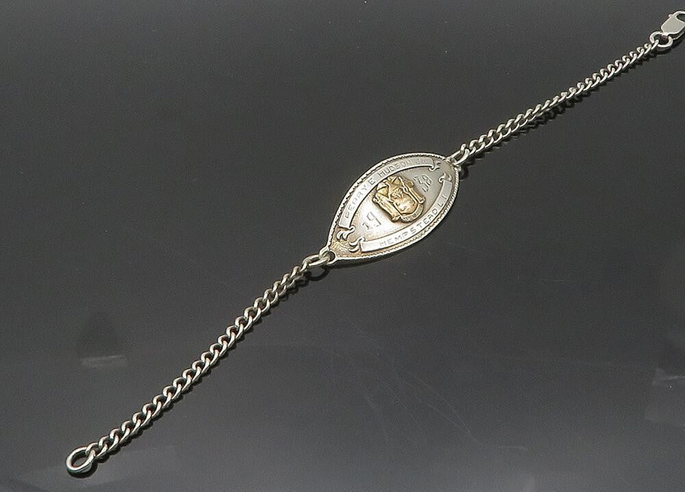 925 Silver & 14K GOLD  Vintage Antique 1938 Etched Name Chain Bracelet  BT7974