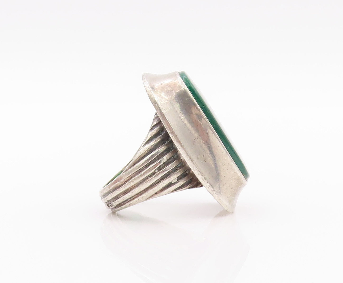 925 Sterling Silver Vintage Ring EUROPEAN Grooved Band Large Onyx  Sz 7  RG32386