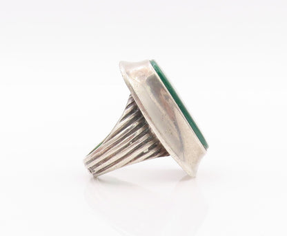 925 Sterling Silver Vintage Ring EUROPEAN Grooved Band Large Onyx  Sz 7  RG32386
