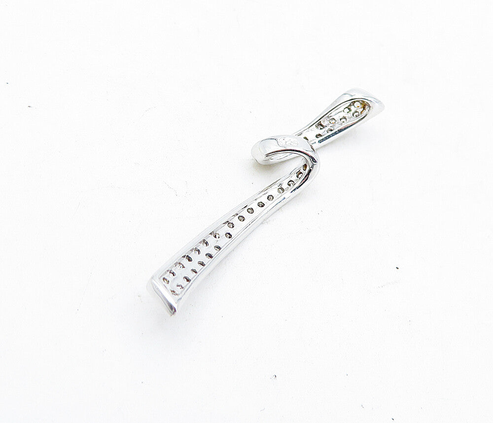 925 Sterling Silver  Shiny White Topaz Two Tone Ribbon Design Pendant  PT3458