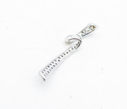 925 Sterling Silver  Shiny White Topaz Two Tone Ribbon Design Pendant  PT3458