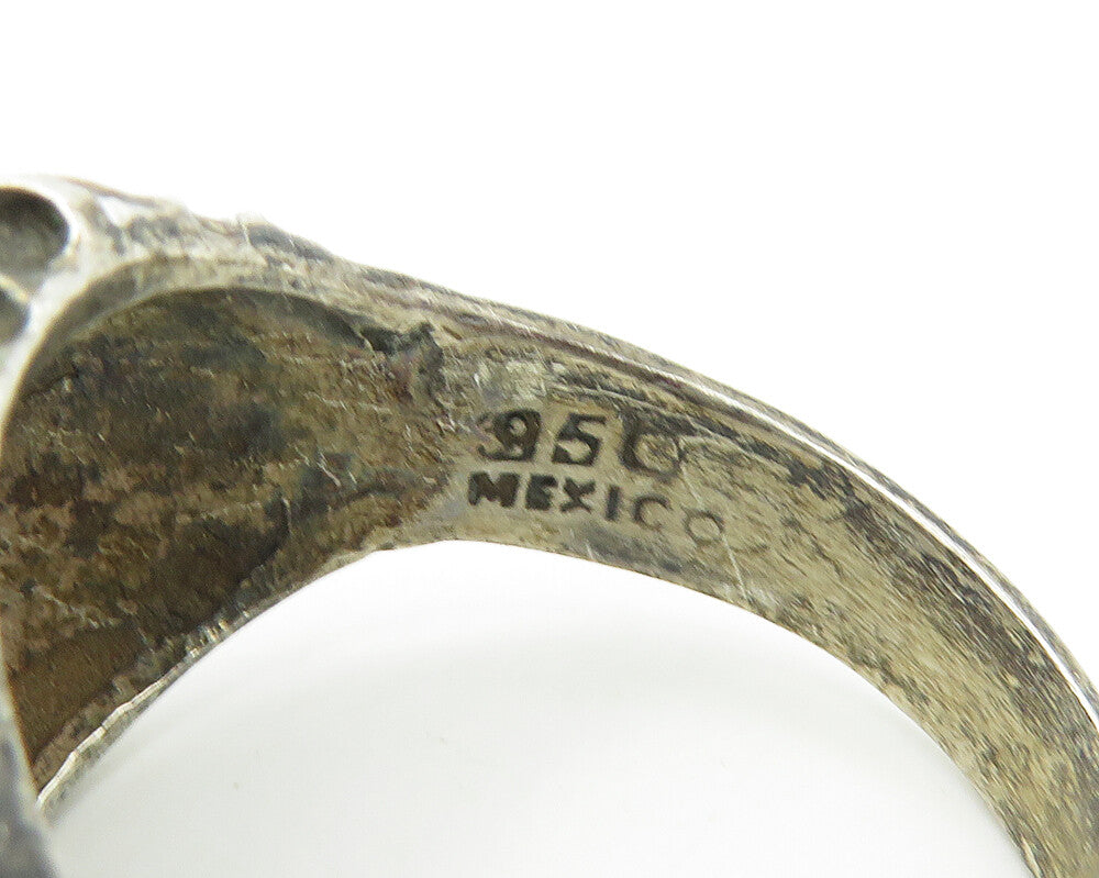 MEXICO 925 Sterling Silver Vintage Antique Owl Head Band Ring Sz 13.5  RG18559