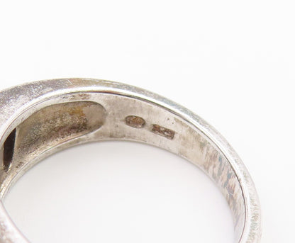 925 Sterling Silver Vintage Ring Modernist Triple Pearl Band  Sz 8  RG36940