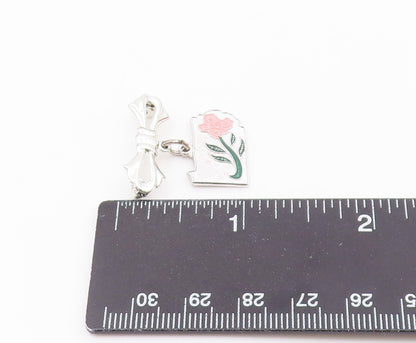 WELLS 925 Sterling Silver  Vintage Shiny Enamel Flower Brooch Pin  BP8711